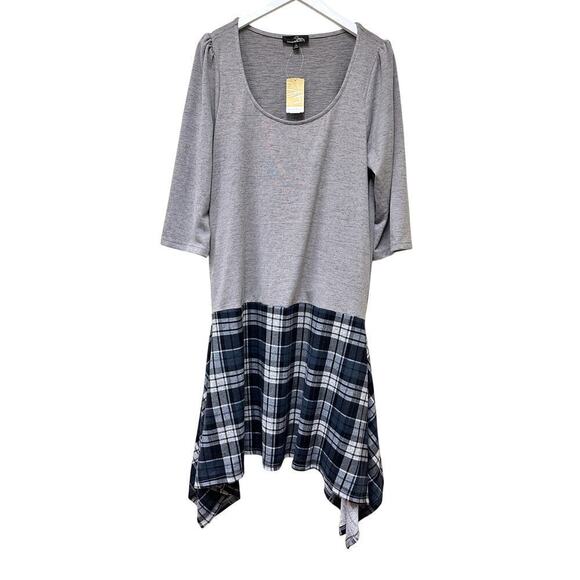 NWT Suzanne Betro Size Large Gray Multicolor Plaid Pullover Tunic Midi Dress - Picture 1 of 11